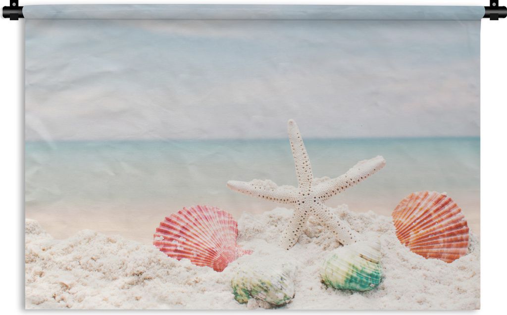 MuchoWow Wandteppich Wandbehang Seesterne - Muscheln - Meer 120x80 cm Tapisserie Dekoration Wandtuch - Wanddekorationen - Wandtücher