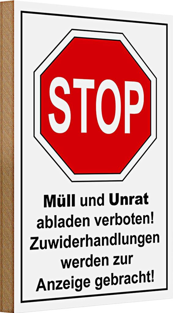 Holzschild Hinweis 20x30cm Stop Müll und Unrat verboten