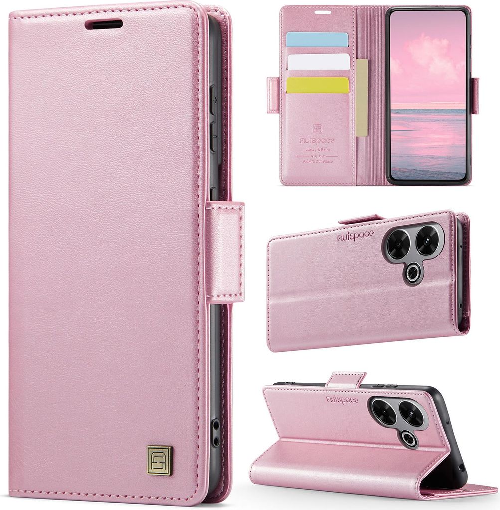 Lederhülle für Xiaomi Redmi A5 4G, RFID Schutz Handyhülle mit Magnetverschluss, Kartenfächern und Ständer Pink