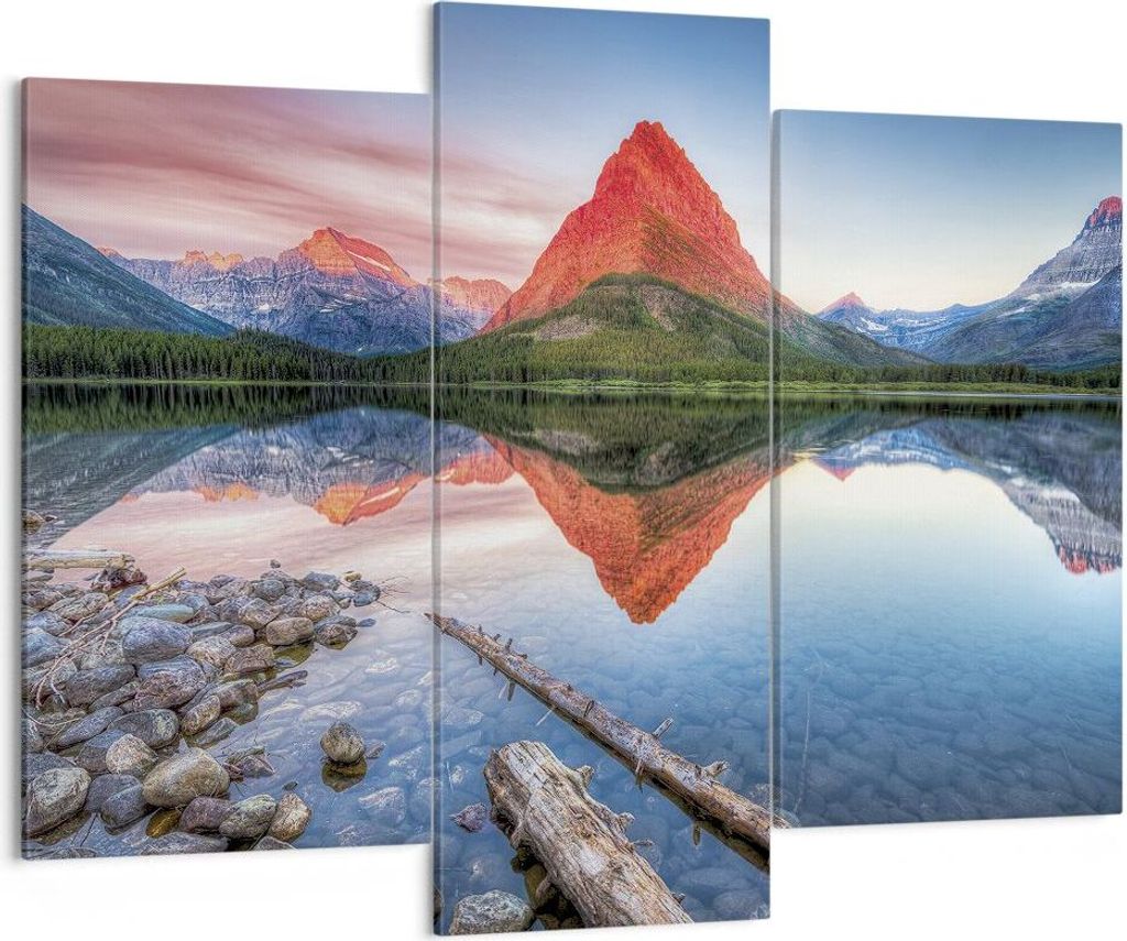 Bild auf Leinwand - Leinwandbild - 3 Teile - See Berge Spiegelung - 130x100cm - Wand Bild - Wanddeko - Wandbilder - Leinwanddruck - Bilder - Wandde...