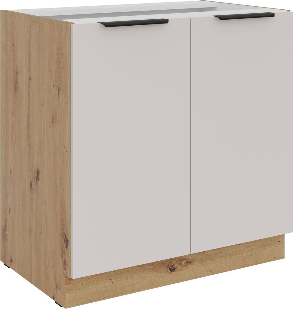 Küchen Unterschrank 80 cm Küche SOLANO Kaschmir beige matt + Eiche Artisan matt Küchenzeile Küchenblock Küche Einbauküche