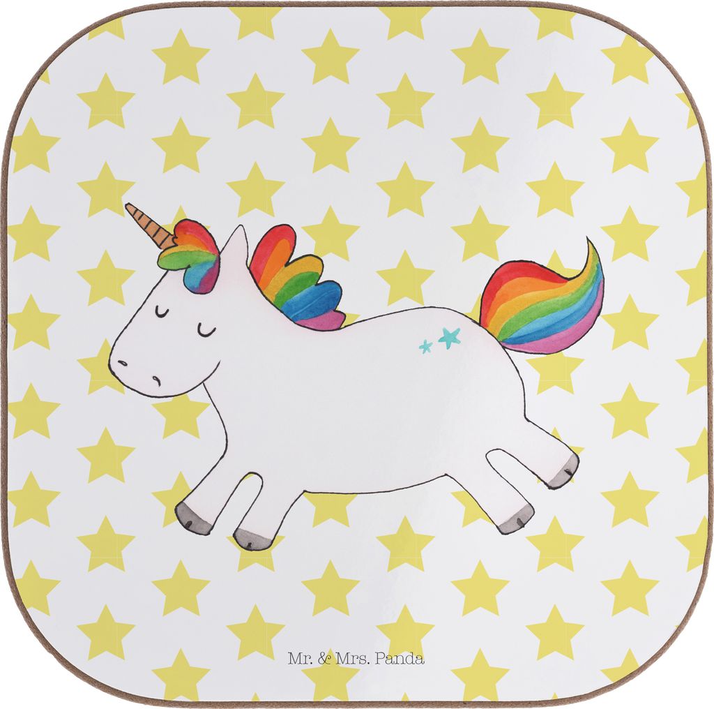 Mr. & Mrs. Panda Tassen Untersetzer Einhorn Happy - Weiß - Geschenk, Lächeln, Witzig, Spannend, Getränkeuntersetzer, Spaß, für Gläser, Quadra...