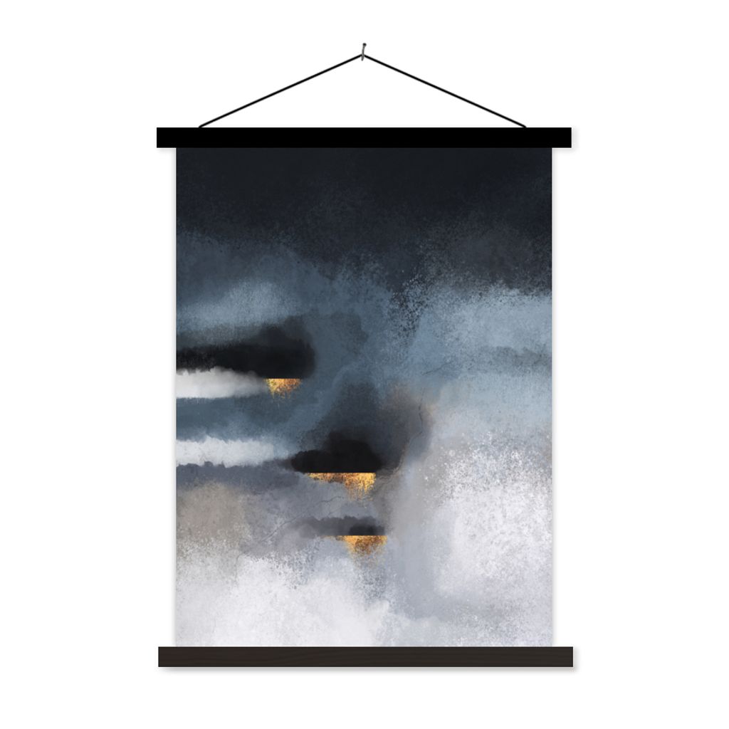 MuchoWow Textilposter Wolken - Gold - Abstrakt 90x120 cm mit schwarzem Rahmen - Dekoration