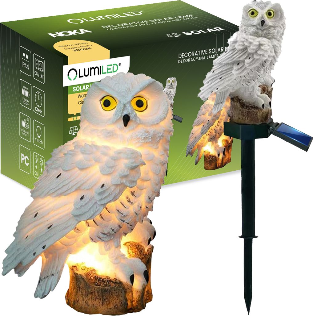LUMILED solárne záhradné svetlo so sovou 42 cm, biela Obrázok produktu 