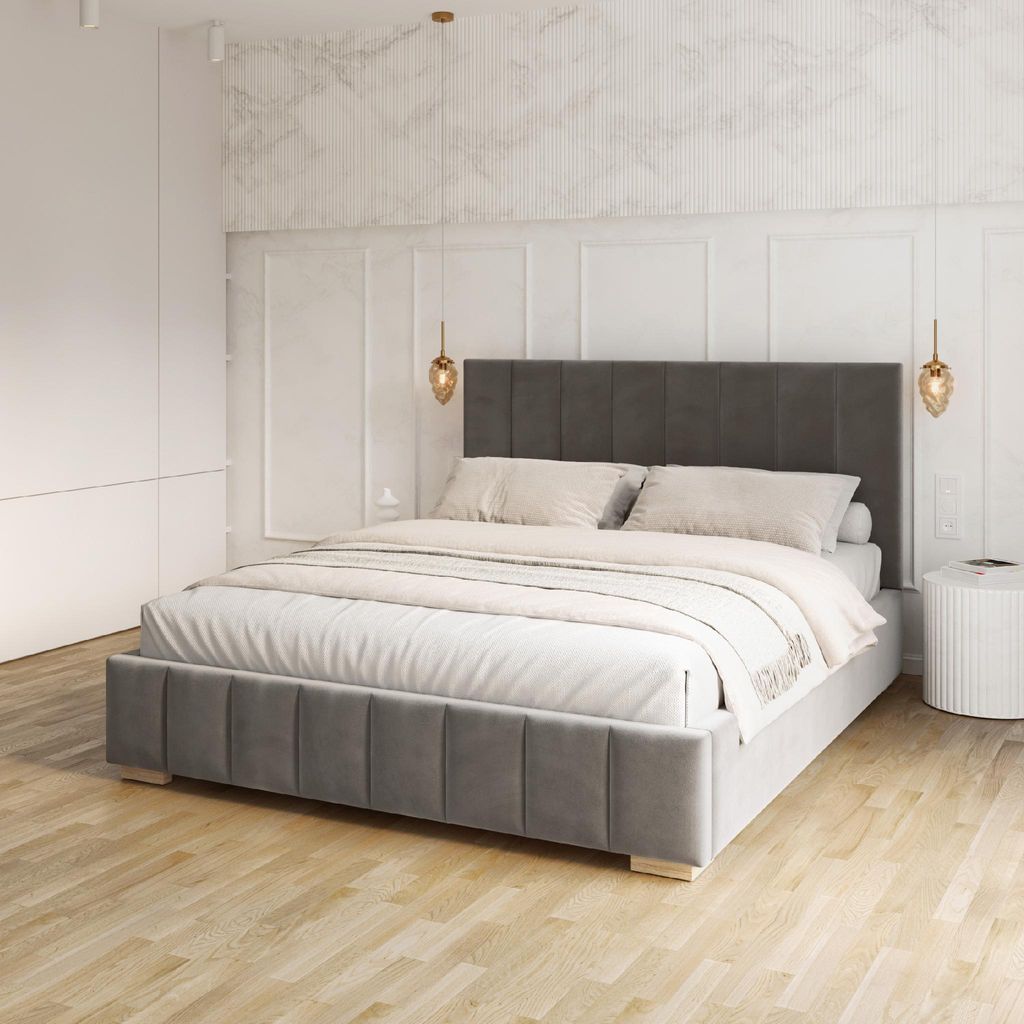 FDM Bett DENTON Paris 120x200 cm Polsterbett mit Lattenrost aus Metall Bettkasten Stauraumbett Samt anthracit