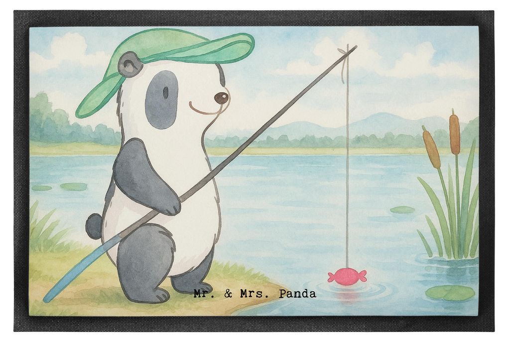 Mr. & Mrs. Panda fußmatte Panda Angeln Design 50 x 75 cm - Weiß - Geschenk, Bodenvorleger, Hobbyangler, Angler, Schmutzfänger, Angelverein, gehe...