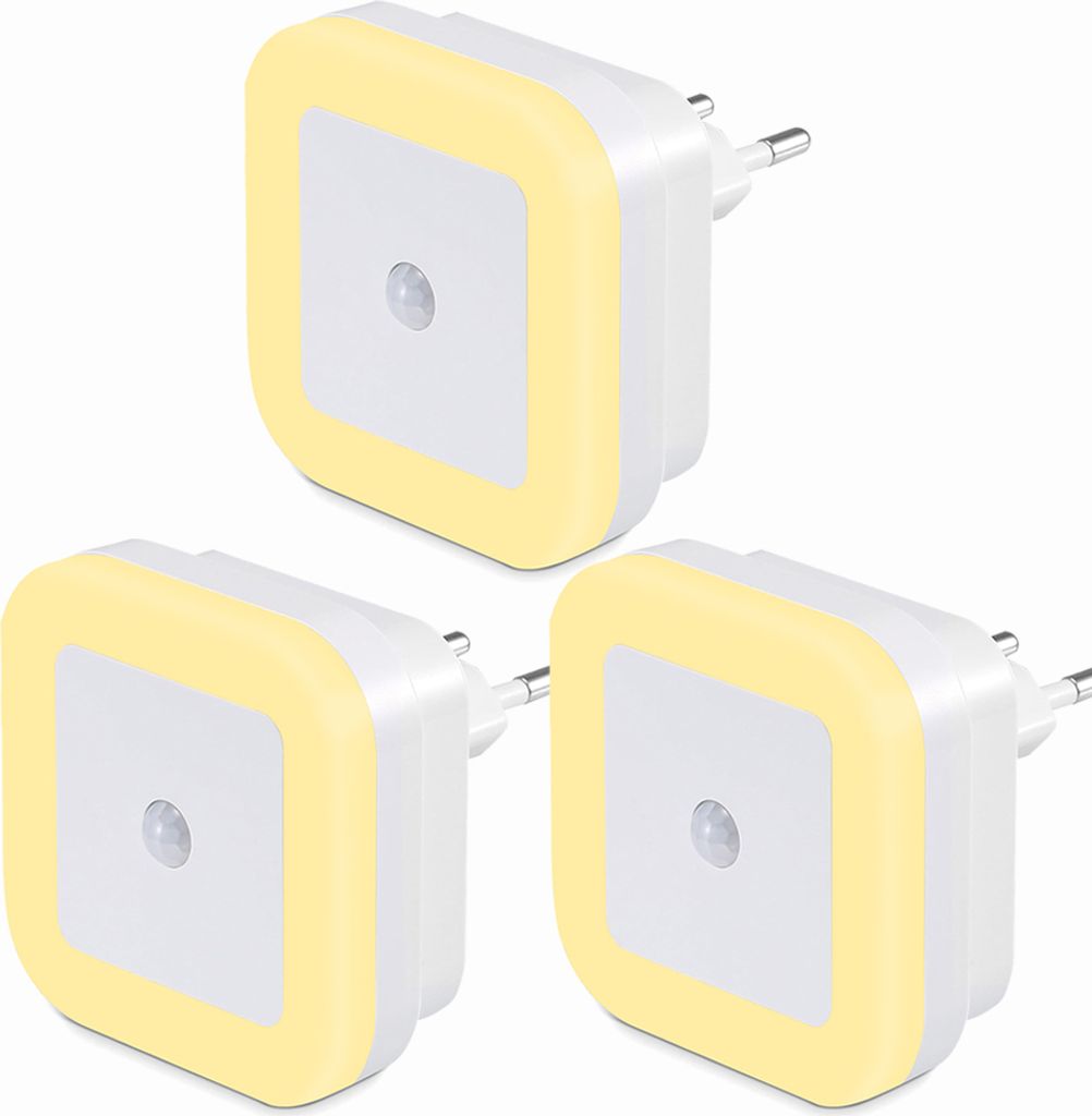 3 Stück LED Nachtlicht Steckdose Warmweiß mit Bewegungsmelder und Dämmerungssensor für Treppe, Schlafzimmer, Flur, Küche