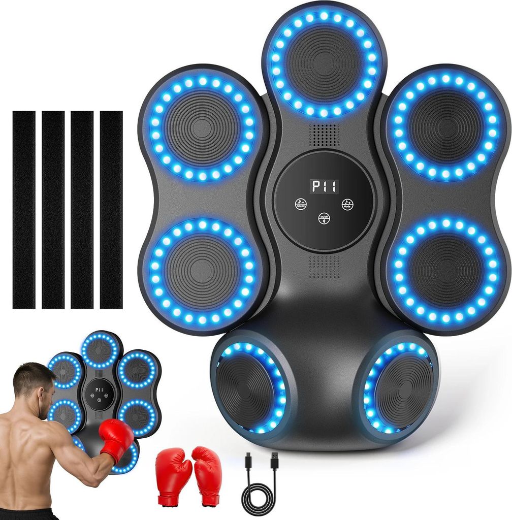 Interaktives Box-Trainingsgerät - Modell A - LED-Lichter - Bluetooth - 9 Geschwindigkeitsstufen - Musiktraining - Für Zuhause & Fitnessstudio