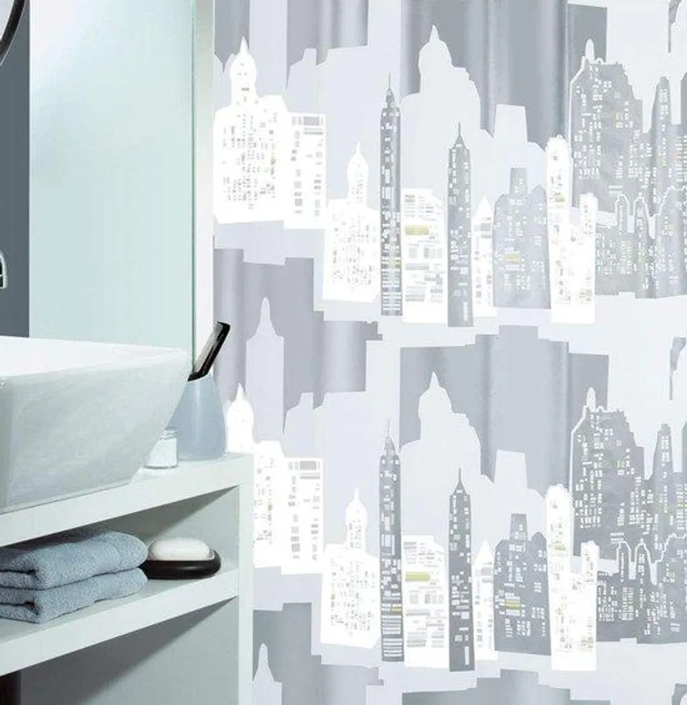 Rideau de douche gris 180 x 200 cm anti-moisissure et lavable en machine