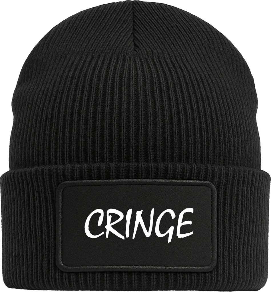 Huuraa Beanie Cringe Jugendwort Black doppellagige Polyacryl Mütze mit Patch Geschenkidee