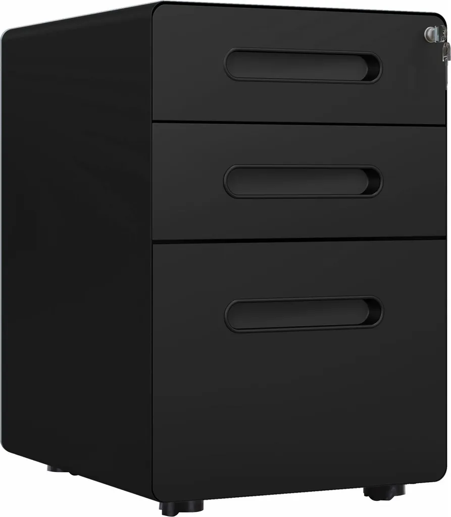 Fini le désordre : Caisson de bureau en acier noir 3 tiroirs mobile