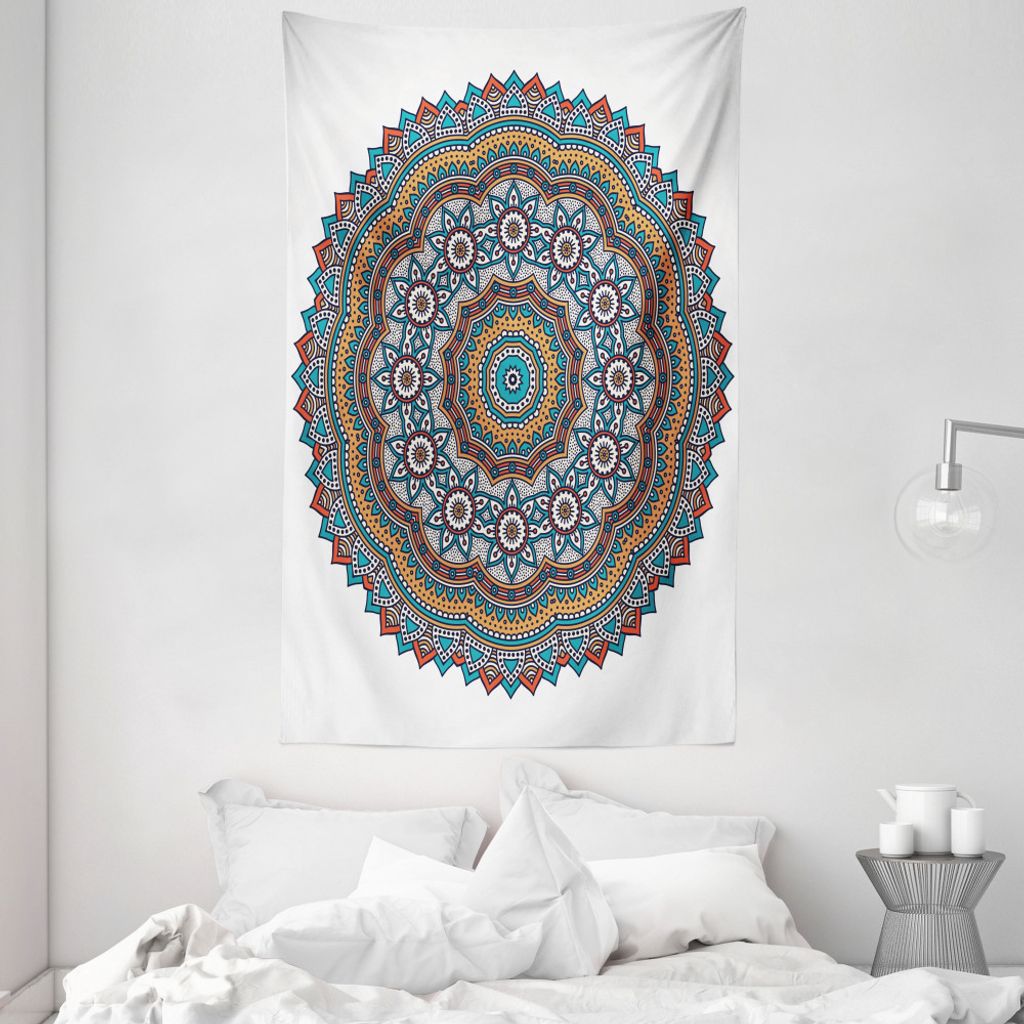 ABAKUHAUS Mandala Wandteppich und Tagesdecke, Vintage Marokkanische Motiv aus Weiches Mikrofaser Stoff Waschbar ohne Verblassen Digitaldruck, 140 x...