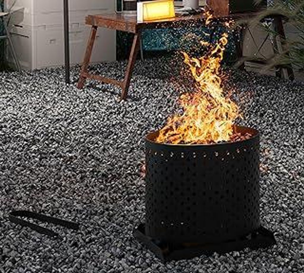 Kingson Pelletkorb für Kamin und Ofen - Multifunktions-Feuerschale für Holzpellets, Späne & Holzkohle - Stahlbrenner mit Ascheschalen, Bodenplat...
