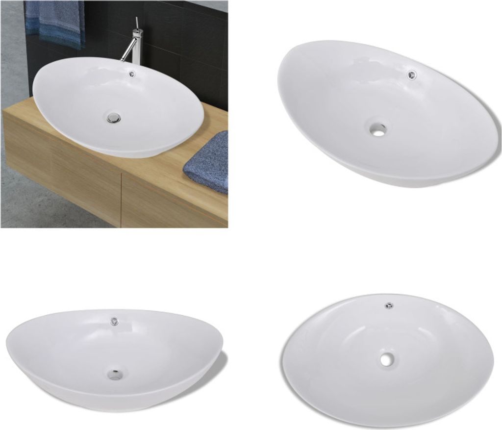 Keramik Waschbecken Keramikspülen Überlauf Oval 59 x 38,5 cm - Waschtisch - Waschbecken - Keramikspülen - Waschplatz Mit Überlauf Handwaschbecken