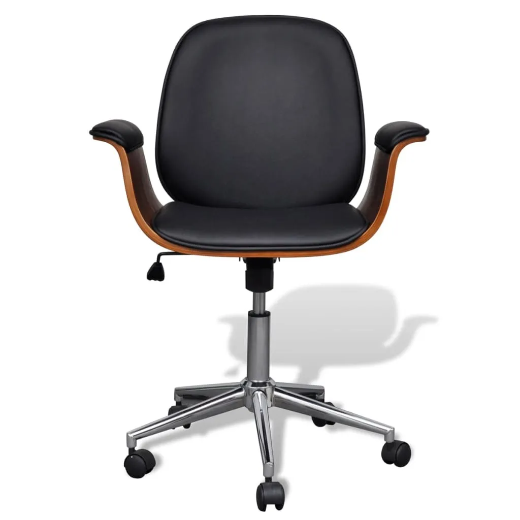 vidaXL Chaise pivotante avec accoudoirs Bois courbé et similicuir noir