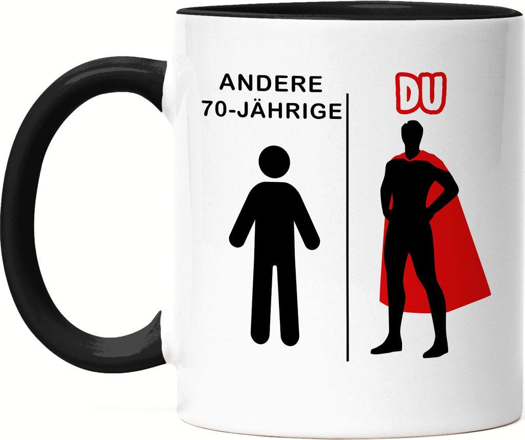 Andere 70-Jährige Du Tasse Schwarz Geburtstagsgeschenk zum 70. Lustige Geschenkidee Superheld