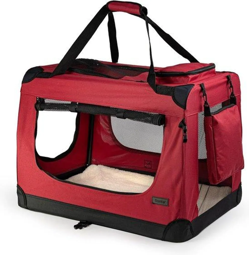 Cage transport chien rouge pliable 60x42x44 cm - Sécurité garantie