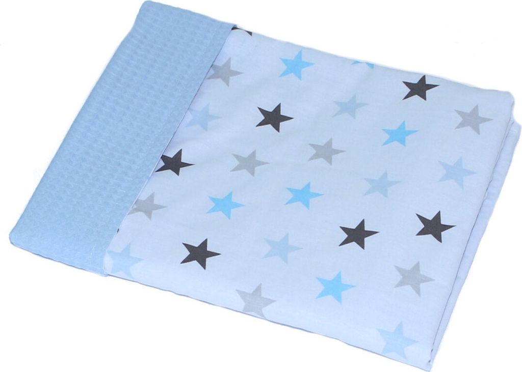 Babydecke Waffelpiqué Baumwolle Kuscheldecke Kinderwagendecke - 24. Star Blau + Blau
