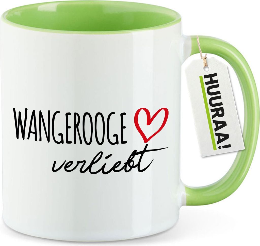 Huuraa Kaffeetasse Wangerooge verliebt 330ml Grün Keramik Kaffeebecher Geschenkidee