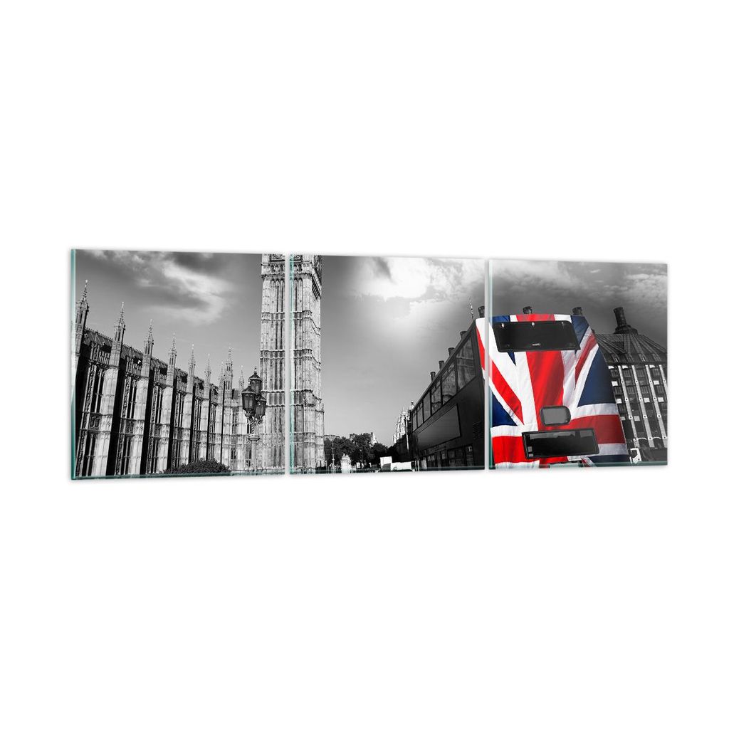 Bilder auf glas - Bus London Big Ben Gebäude - 120x40cm - Glasbilder - Wandbilder - Kunstdruck - zum Aufhängen bereit - Wanddekoration aus Glas -...