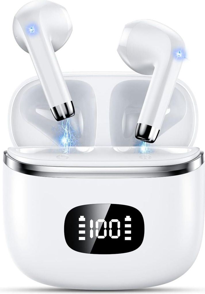 Kabellos Bluetooth 5.3 In Ear Kopfhörer mit 4 ENC Noise Cancelling Mic, 40H Spielzeit mit LED, IP7 Wasserdicht für Arbeit Studium Sport