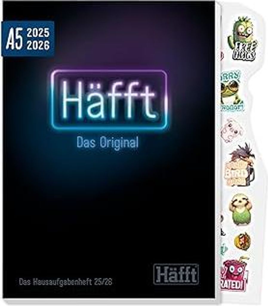 HäfftOriginal Hausaufgabenheft 2025/2026 A5 Neon Black ultimativer Schülerkalender, Schülerplaner - nachhaltig & klimafreundlich