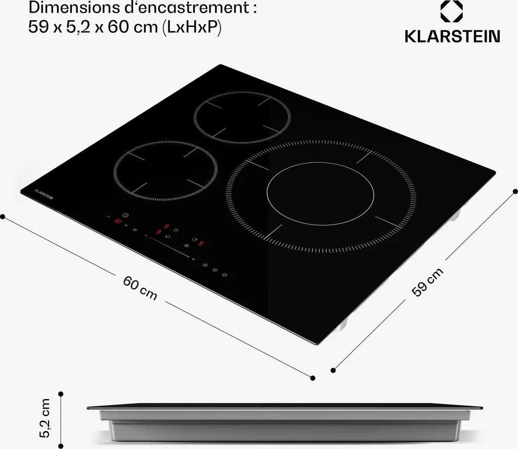 Table induction 3 zones avec fonction Boost et commande Slider tactile