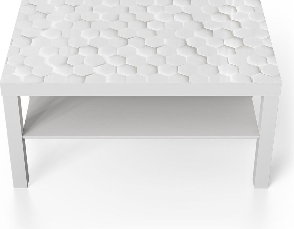DEQORI Couchtisch 90x55 cm Weiß 'Weiße 3D-Waben' Glas Beistelltisch