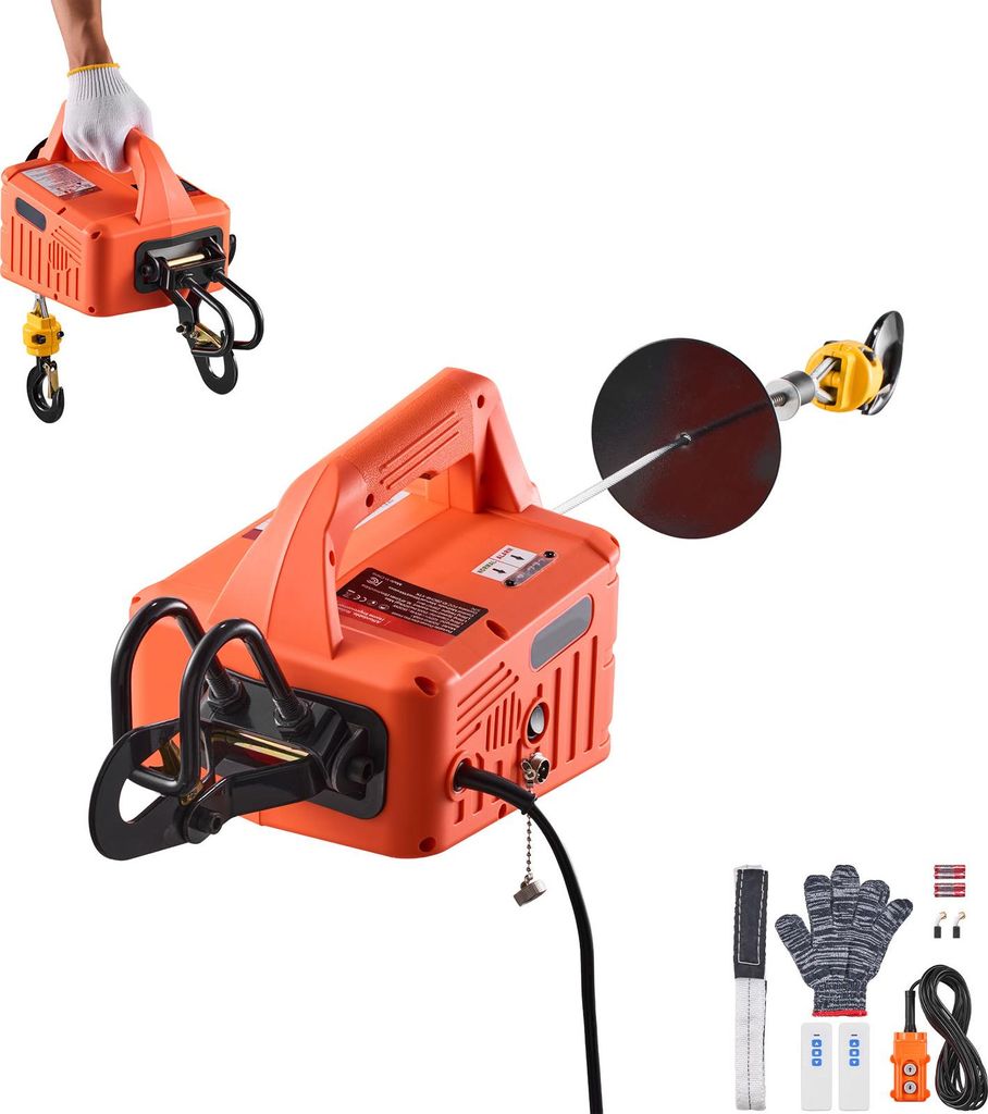 SucceBuy Elektrische Seilwinde, 500 kg Kapazität, 3-in-1 Elektro-Hebezeug, 1500 W, 7,6 m Hubhöhe, 5 m/min, mit manueller, kabelgebundener und kab...