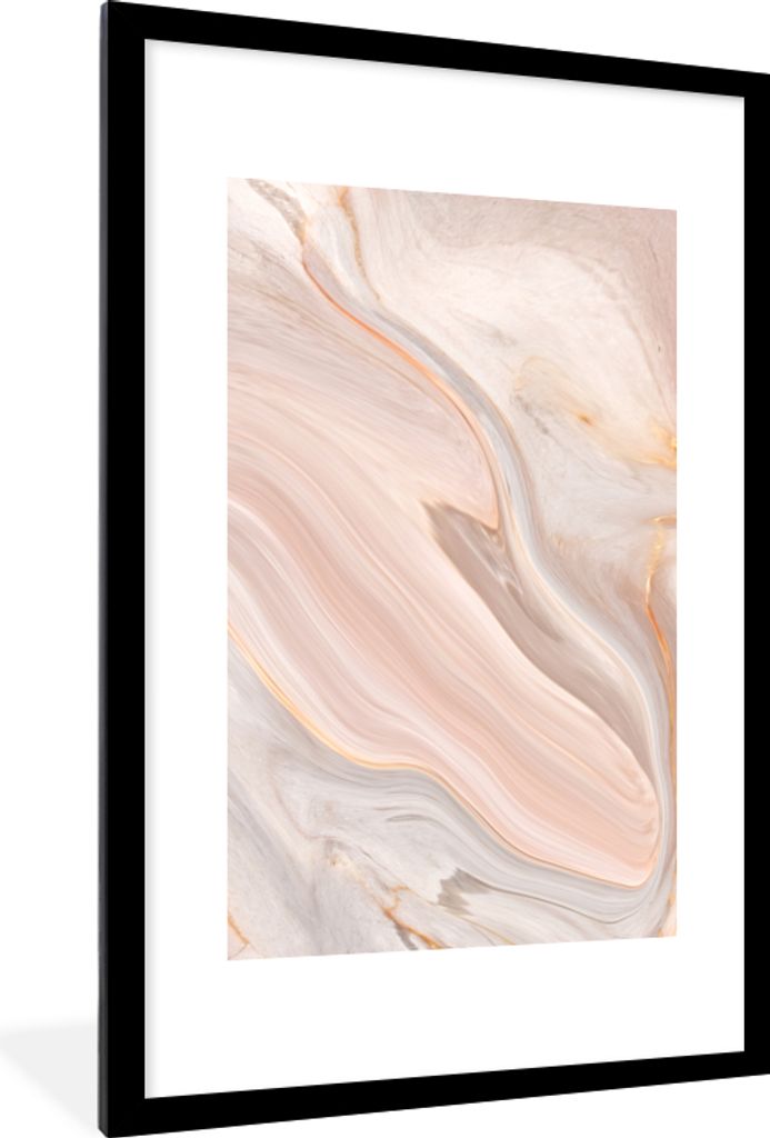MuchoWow Gerahmtes Poster Marmor - Muster - Pastell - Abstrakt - Marmoroptik - Luxe 60x90 cm - Poster mit Schwarzem Bilderrahmen Wandposter Rahme...