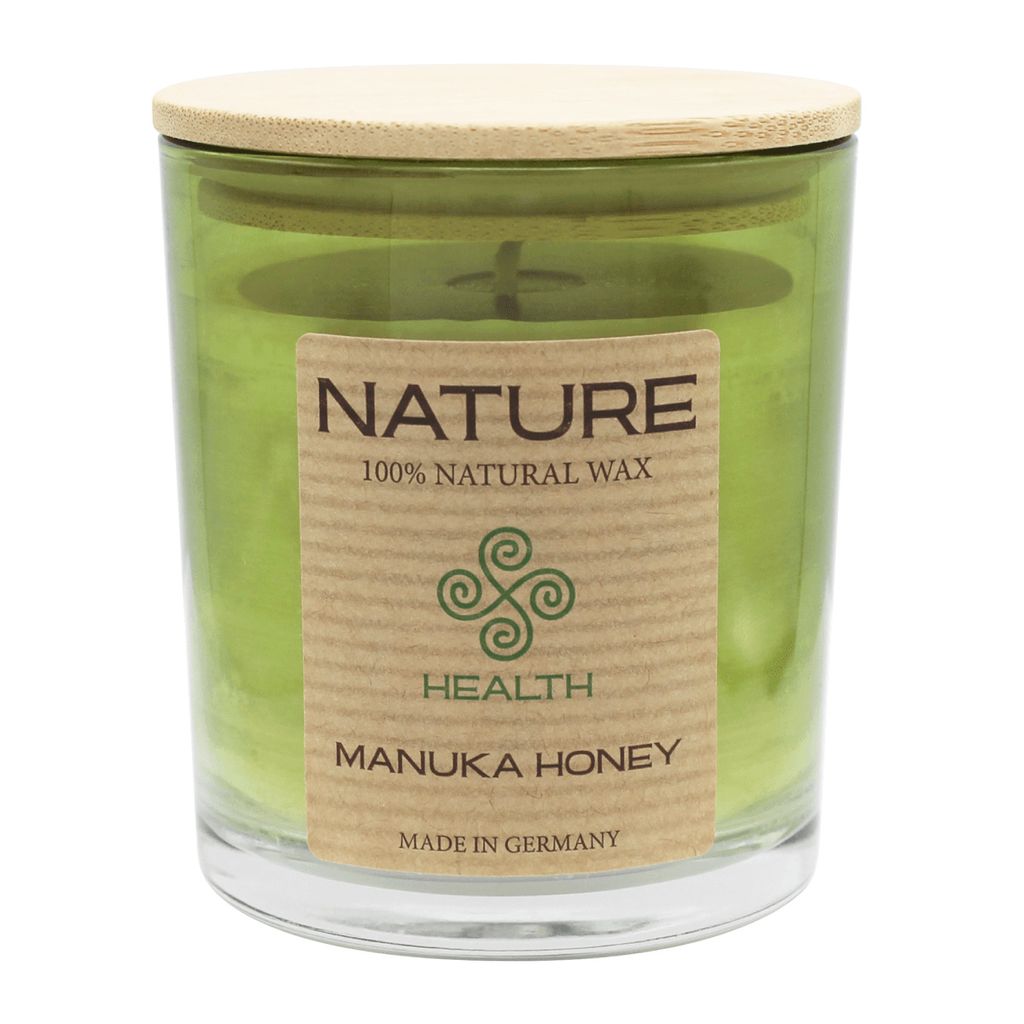 Duftkerze im Glas Manuka Honig mit Naturwachs und Holzdeckel