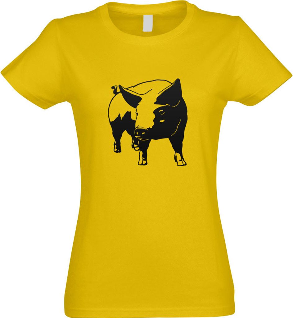 Kiwistar - T-Shirt tailliert - Damen - gelb - Schwein Motiv 4 - Sau - Baby - mit Motiv Bedruckt - Funshirt Design - Sport - Freizeit - Damen - M