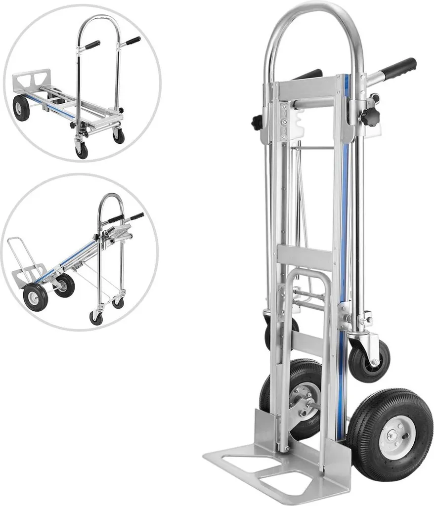 Chariot à main robuste en aluminium 3 en 1 avec plateau télescopique