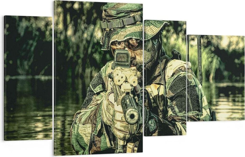 Bild auf Leinwand - Leinwandbild - Soldat Gewehr - 120x70cm - Wand Bild - Wanddeko - Wandbilder - Leinwanddruck - Bilder - Kunstdruck - Wanddekorat...