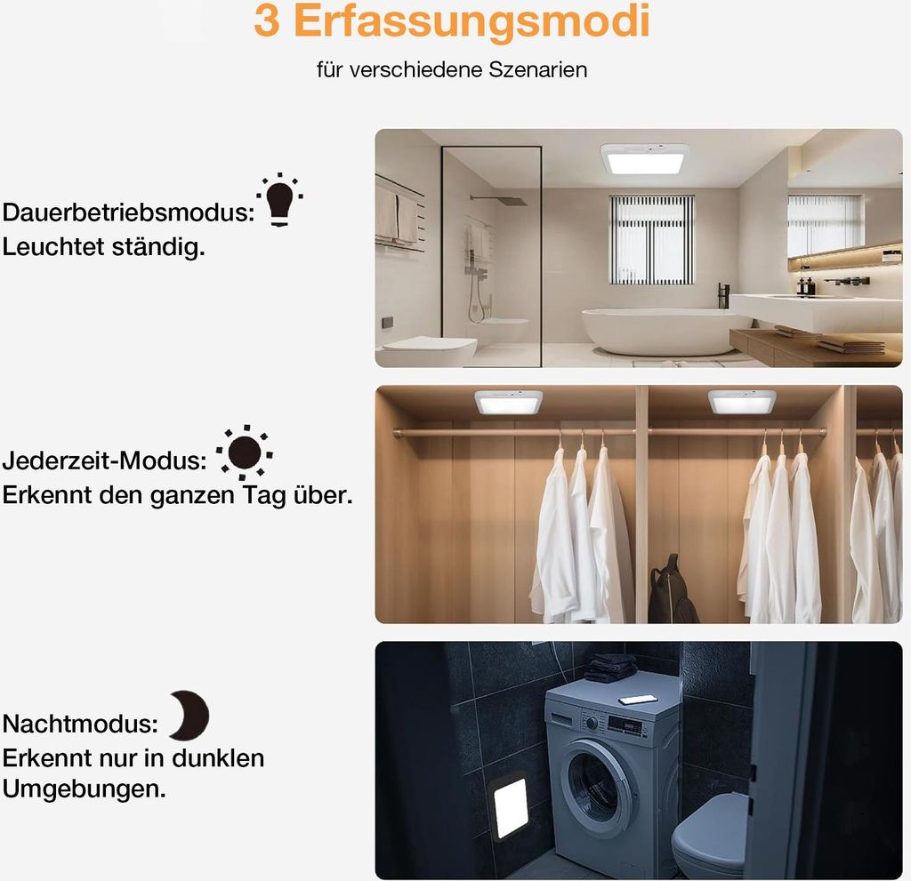 SNADER LED Deckenleuchte Mit Bewegungsmelder & Fernbedienung – Kabellos, Dimmbar, 12000 MAh Akku, 3 Farbtemperaturen, Für Treppenhaus, Flur, Garage (1 Stück)