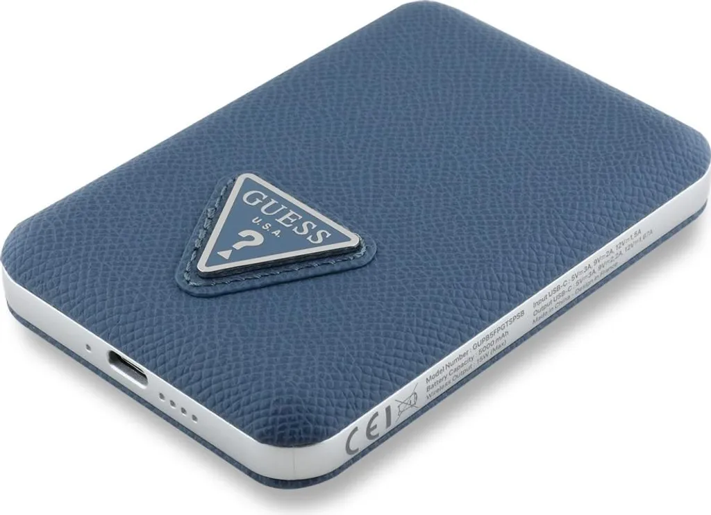Batterie MagSafe 5000mah Guess avec logo triangle grainé bleu chic