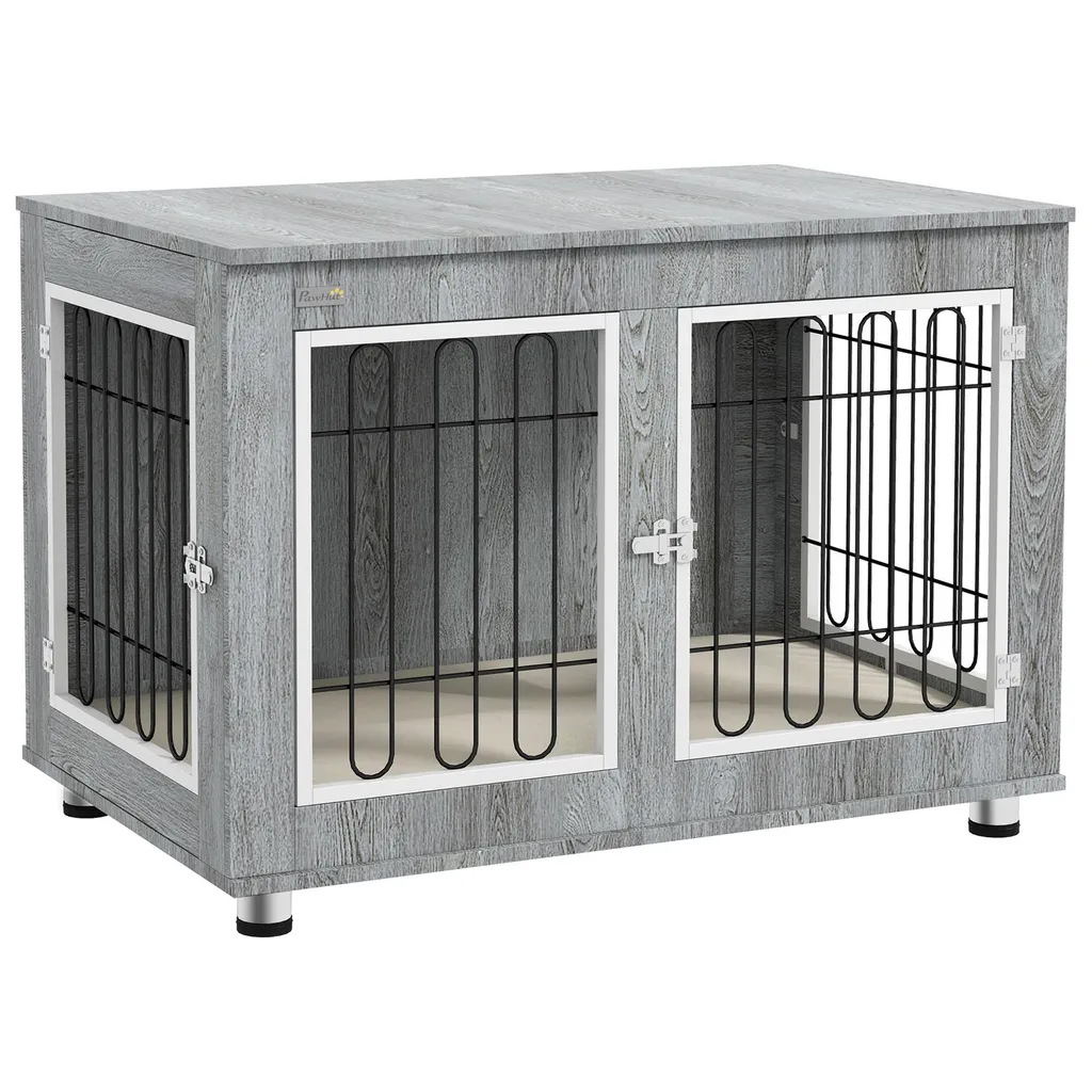 Cage chien robuste anti-évasion, niche spacieuse double porte avec coussin