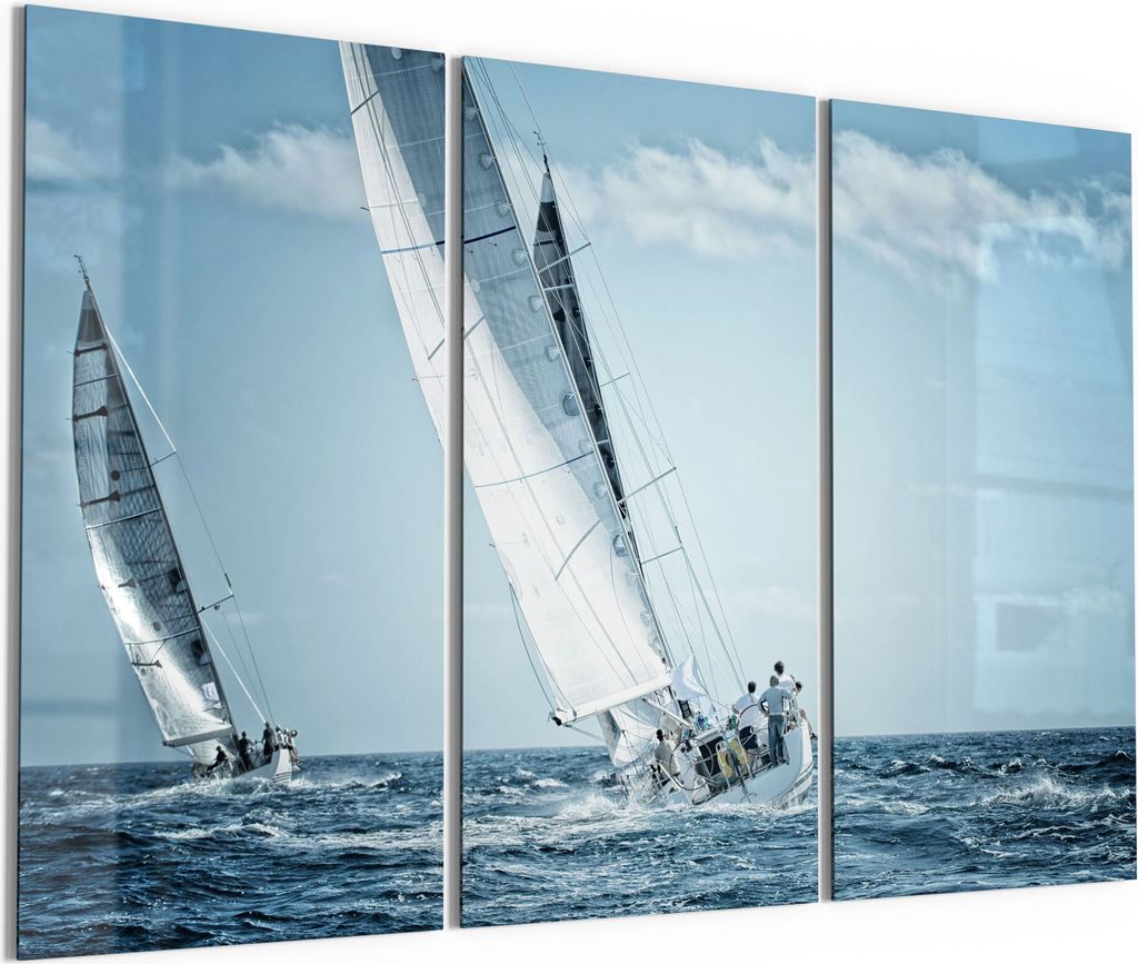 DEQORI Glasbild Echtglas 3x50x100 cm 'Segelboote auf hoher See' Wandbilder XXL groß