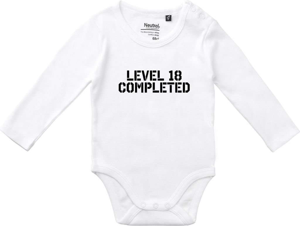 Huuraa Baby Body Level 18 Completed 62 White Baumwolle Fairtrade Langarmbody Geschenkidee