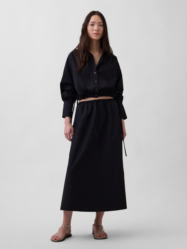 GAP Damen Maxirock aus atmungsaktiver Popeline mit mittelhoher Bundhöhe, elastischem Bund und Kordelzug, XS