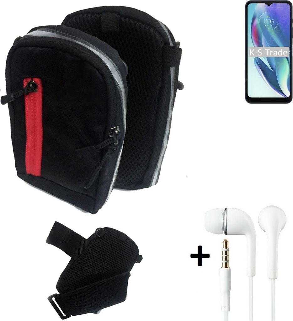 K-S-Trade Outdoor Gürteltasche Holster Umhängetasche + Kopfhörer kompatibel mit Motorola Moto G50 5G schwarz Handy Tasche Case travelbag
