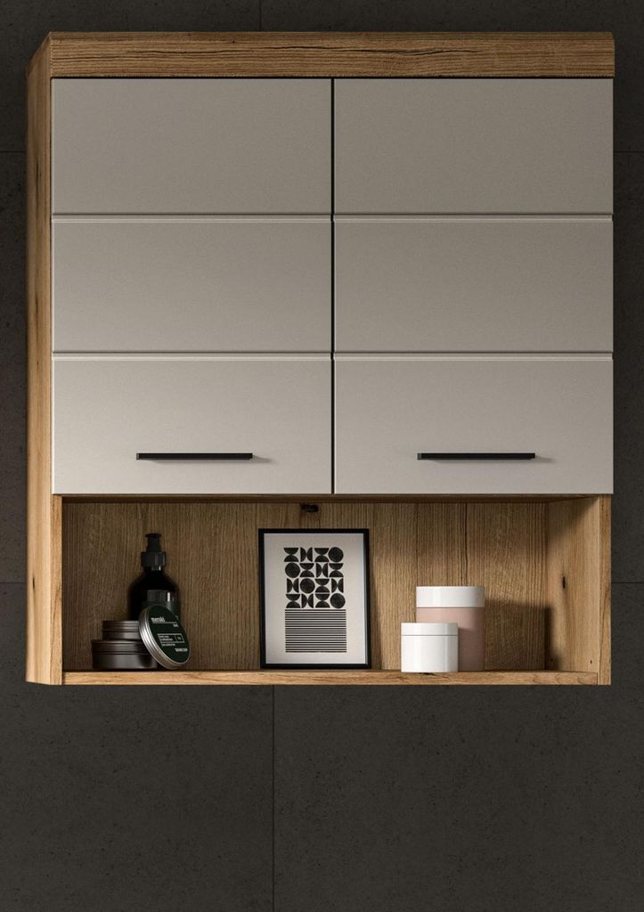 Badezimmer Hängeschrank "Shawn" in Sand Kaschmir und Evoke Eiche Badschrank hängend 74 x 79 cm