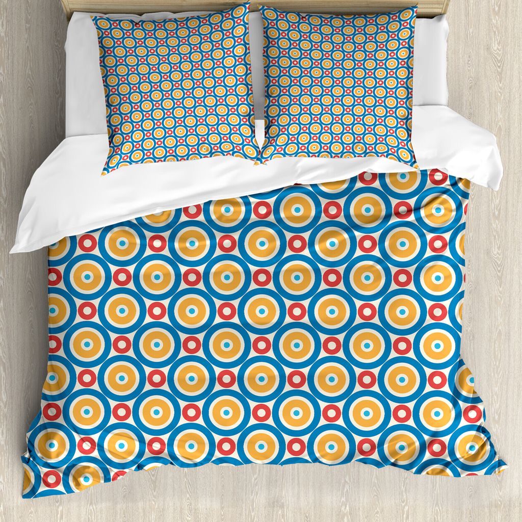 ABAKUHAUS Retro Bettbezug, Große Kleine Kreise und Punkte, Milbensicher Allergiker geeignet mit Kissenbezügen, 155 cm x 220 cm - 80 x 80 cm, Mari...