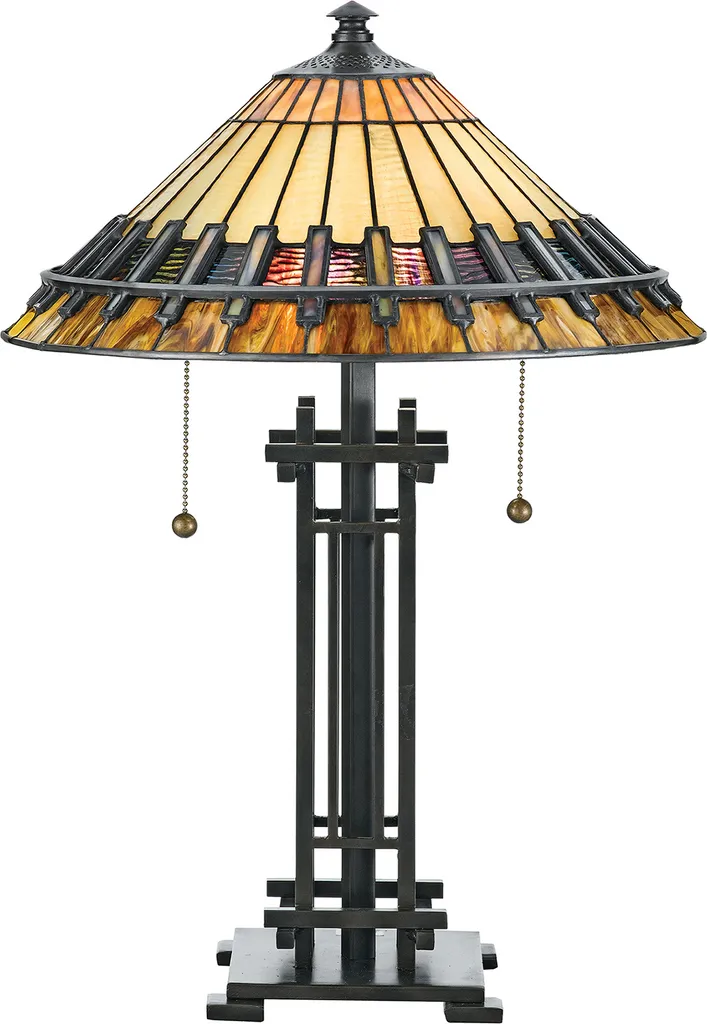 Luminaire de salon en verre Tiffany et pied acier stable, hauteur 57cm