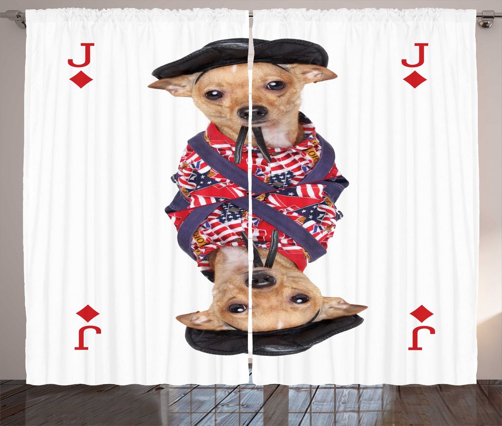 ABAKUHAUS Hunde Spielen Poker Rustikaler Gardine, Gamble Chihuahua, Schlafzimmer Kräuselband Vorhang mit Schlaufen und Haken, 280 x 225 cm, Mehrfa...