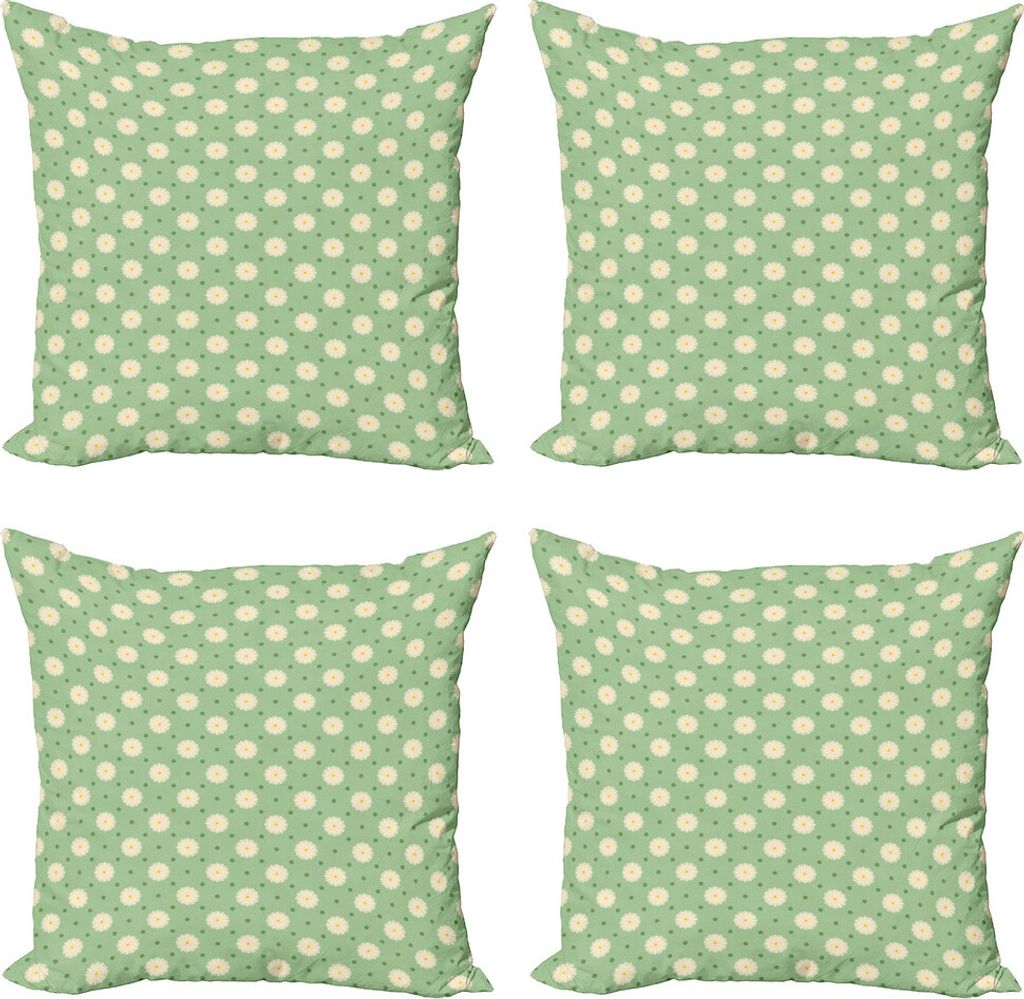 ABAKUHAUS Retro Kissenbezug Set (4 Stück), Frühling Pflanzen Yard, Moderner Doppelseitiger Digitaldruck, 45 cm x 45 cm, Hellgrün Creme Gelb
