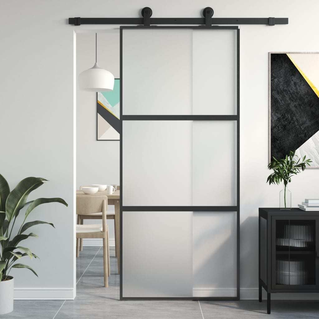 vidaXL Drzwi przesuwne czarne 90x205 cm szkło hartowane i Zdjęcie produktu