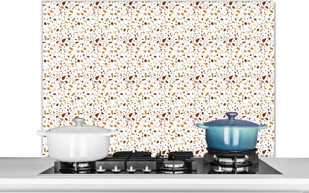 KitchenYeah Spritzschutz Küche - Küchenrückwand - Wandschutz für Herd und Spüle - Terazzo - Textur - Muster 100x65 - Alu-Dibond (Alternative...
