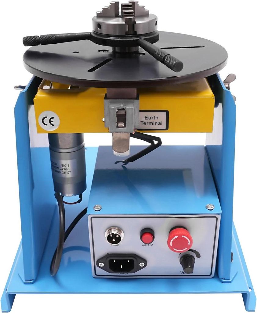 Schweißpositionierer - Drehbarer Schweißtisch - 20W, 1–12 U/min stufenlos, 0–90° Neigung, 6,5 cm Dreibackenfutter, 10 kg Traglast, Blau