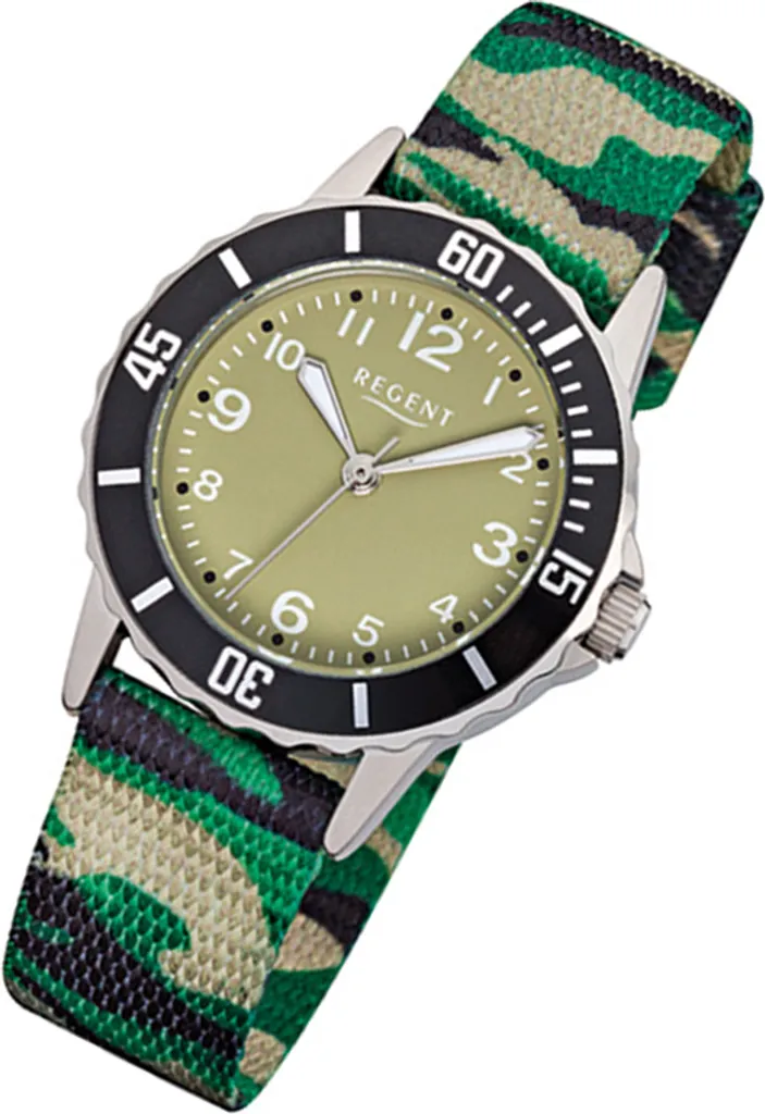 Montre Regent F-938 Verte Noire et Beige - Montre à Quartz pour Enfant